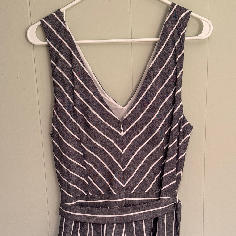 LOFT Charcoal and White Striped Sleeve V Jumpsuit - Picture 6 of 6